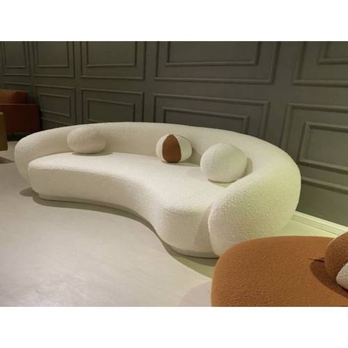 كنبة 3 مقاعد خشب سويدي وقماش بوكليه - اوف وايت - 3 Seater Sofa Swedish Wood and Boucle Fabric - Off White

