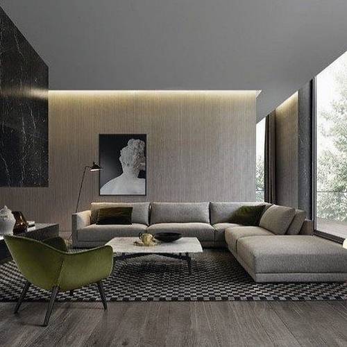 كنبة زاوية خشب سويدي وكتان - رمادي, Swedish wood and linen corner sofa - gray