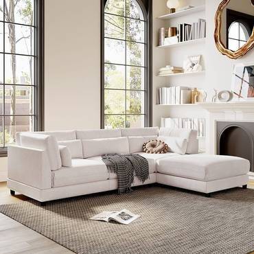 كنبة زاوية حرف - L- أبيض - L-Shaped White Corner Sofa
