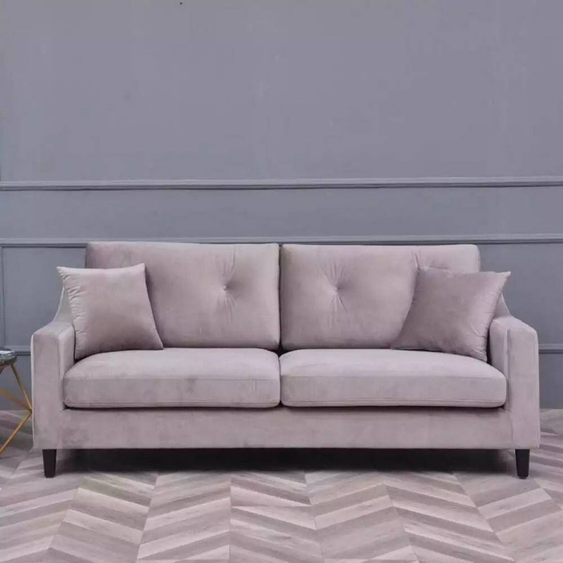 كنبة مقعدين خشب سويدي ومخمل - رمادي, Swedish Wood and Velvet Two-Seater Sofa - Grey