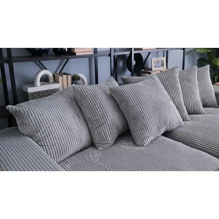 كنب زاوية خشب و قماش رمادي - Grey Fabric Wooden Corner Sofa
