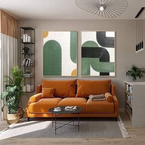 كنبة ثلاثة مقاعد خشب سويدي و مخمل - برتقالي - Swedish Wood and Velvet Three Seater Sofa - Orange
