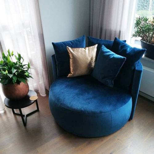 Swedish wood and velvet side chair - blue