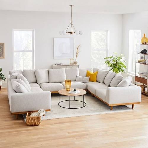 كنبة U خشب ام دي اف وكتان - U-shaped Sofa MDF Wood and Linen