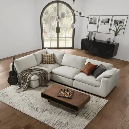 كنبة زاوية حرف L - بيج - L-Shaped Corner Sofa - Beige
