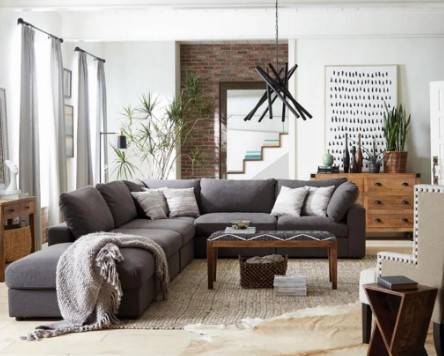 Black Linen Sofa with Swedish Wood - كنب كتان أسود مع خشب سويدي
