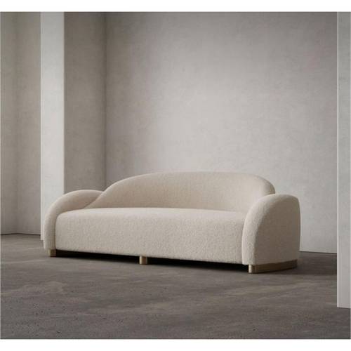 كنبة ثلاث مقاعد سويدي وبوكليه - بيج- Three-Seat Sofa - Swedish Boucle - White