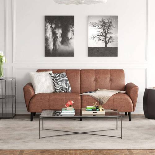 Two-Seat Sofa Swedish Wood and Leather - Brown - كنبة مقعدين خشب سويدي وجلد - بني
