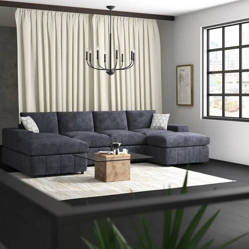 كنبة زاوية حرف L - رمادي, L-Shaped Corner Sofa - Grey
