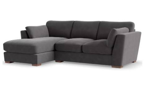 كنبة مخمل رمادي بخشب سويدي - Gray Velvet Sofa with Swedish Wood