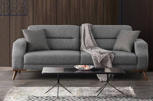 كنب رمادي فاخر مع خشب سويدي - Luxury Gray Sofa with Swedish Wood
