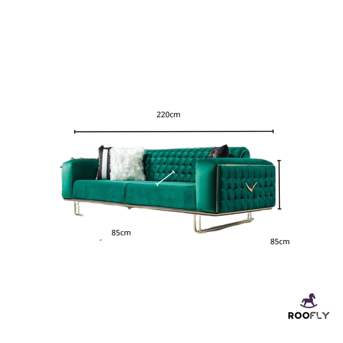Luxury Green Velvet Sofa with Golden Frame - كنبة مخملية خضراء فاخرة مع إطار ذهبي