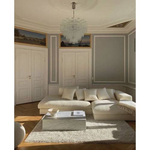 كنبة زاوية خشب سويدي و كتان - اوف وايت - Off White Linen and Swedish Wood Corner Sofa