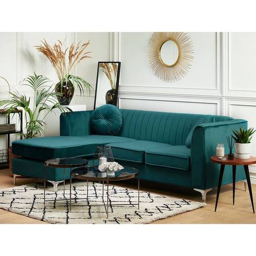 كنبة زاوية مخمل أخضر - Green Velvet Corner Sofa
