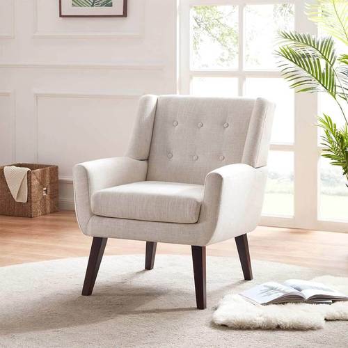 Linen and Swedish wood side chair - beige