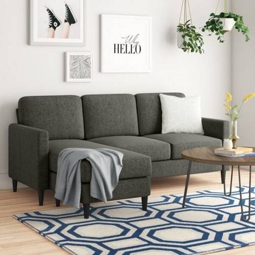 كنب زاوية خشب سويدي و كتان - رمادي