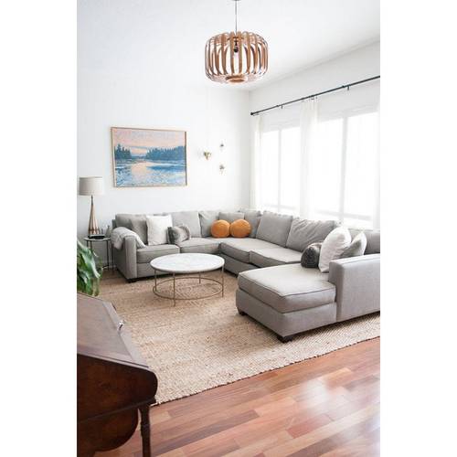 كنبة دائرية خشب سويدي و كتان - رمادي - Swedish wood and linen round sofa - gray