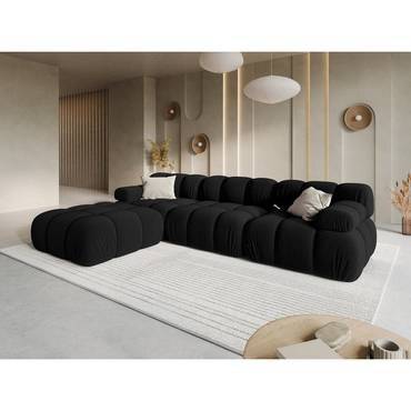 كنب زاوية خشب سويدي و مخمل - اسود - Swedish Wood and Velvet Corner Sofa - Black