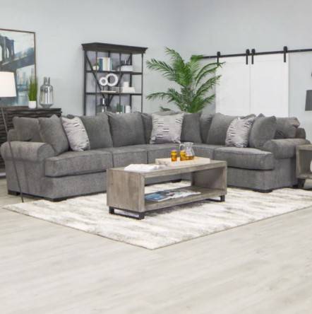كنبة زاوية رمادية من كتان بخشب سويدي - Swedish Wood Linen Grey Corner Sofa