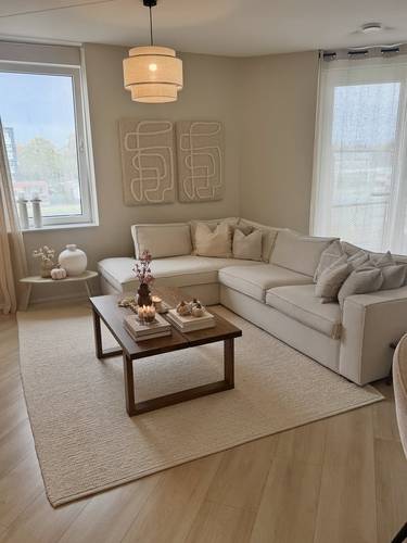 كنبة زاوية عصرية بلون بيج فاتح Contemporary Light Beige Sectional 