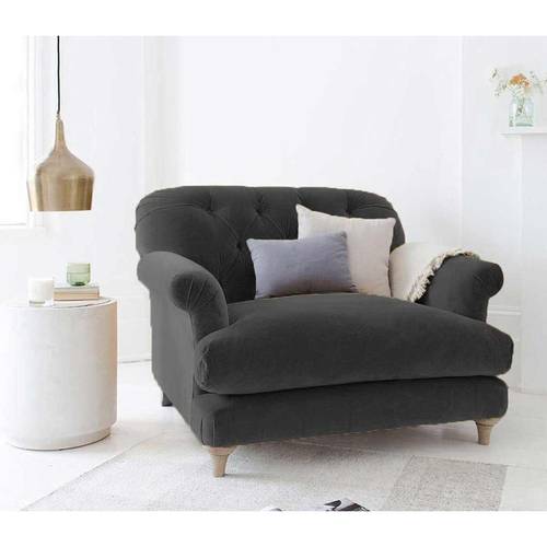 Swedish wood and velvet side chair - dark gray