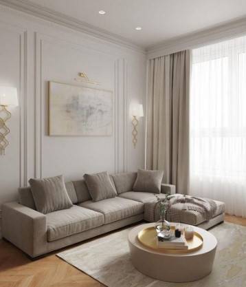 كنب رمادي مخمل مع خشب سويدي - Gray Velvet Sofa with Swedish Wood