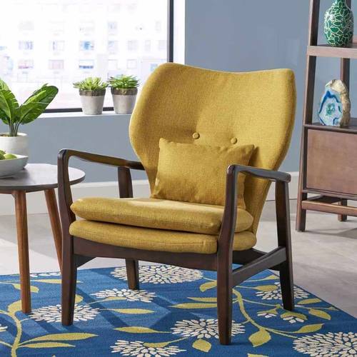 Swedish wood and linen side chair - yellow