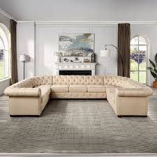 كنبة زاوية خشب سويدي و كتان - بيج - Swedish wood and linen corner sofa - Beige
