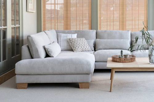 كنبة زاوية ركنية يمين رمادية فاتحة من الكتان على شكل حرف L - Light Grey Linen L-Shape Right Corner Sectional Sofa
