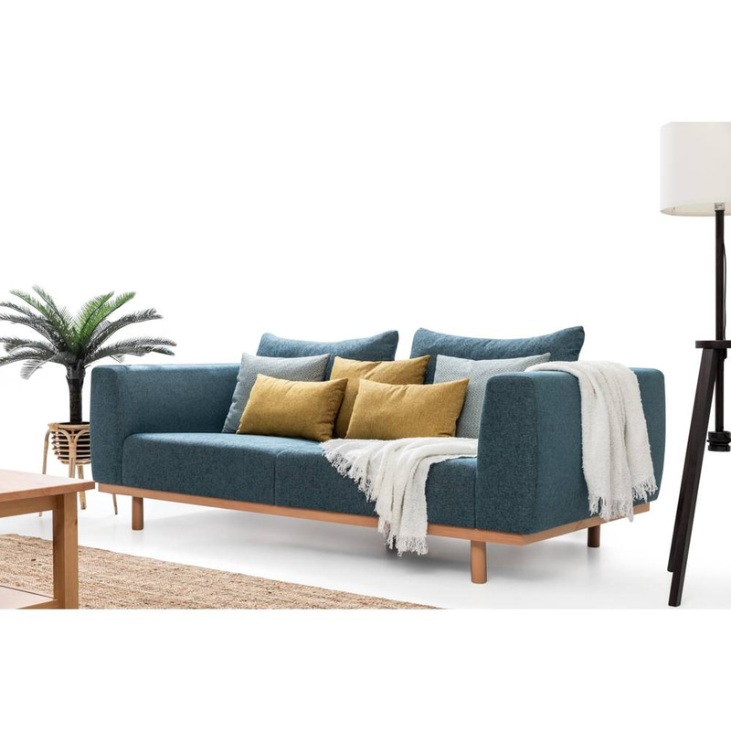 Elegant Blue Linen Sofa - صوفا أنيقة باللون الأزرق من الكتان
