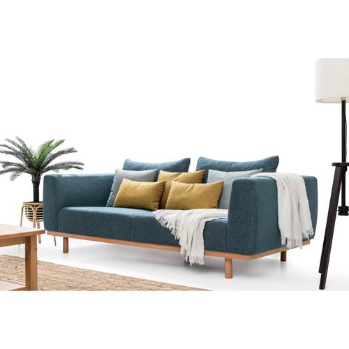 Elegant Blue Linen Sofa - صوفا أنيقة باللون الأزرق من الكتان

