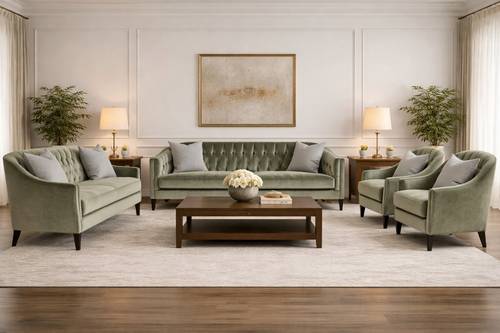 Luxurious 4-piece Neo-Classic Florence Olive Green Sofa Set
