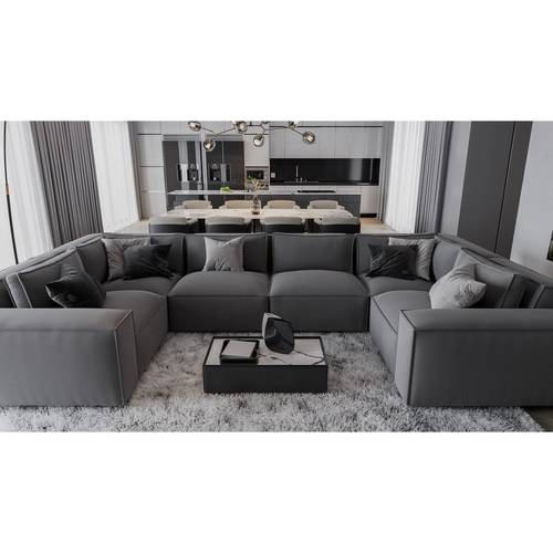 كنبة زاوية حرف U - رمادي, U-shaped Corner Sofa - Grey