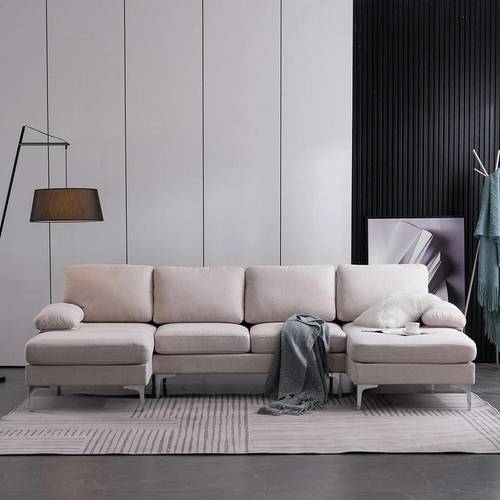 كنبة زاوية حرف L - بيج, Beige L-Shape Sectional Sofa

