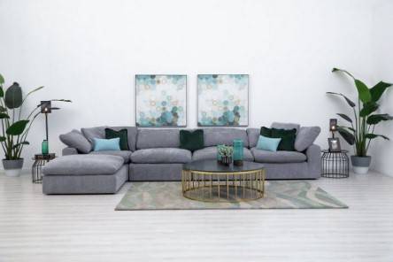 Gray Velvet Sofa with Swedish Wood - كنبة مخمل رصاصي مع خشب سويدي