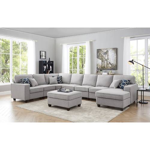 Luxury Linen Corner Sofa - Grey - Swedish Wood - كنبة زاوية فاخرة من الكتان - رمادي - خشب سويدي

