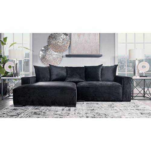 🛋️ كنبة زاوية سوداء فاخرة من المخمل مع إطار خشبي سويدي 🛋️