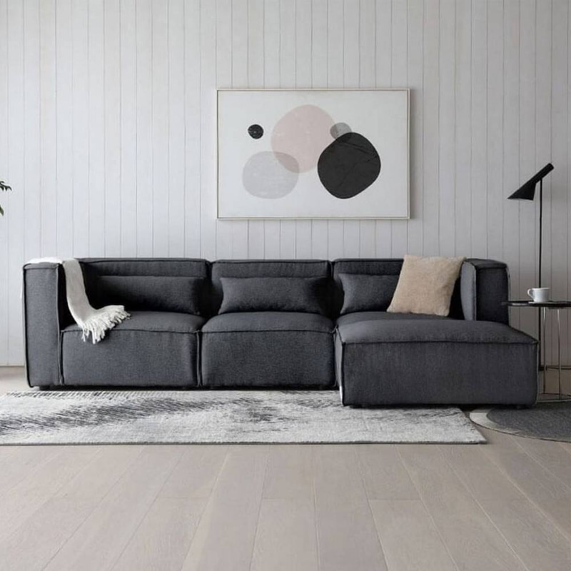 Corner Sofa - Swedish Wood - Black - كنبة زاوية - خشب سويدي - أسود
