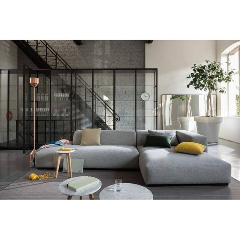 كنبة زاوية كتان وام دي اف - رمادي, Linen and MDF Corner Sofa - Grey
