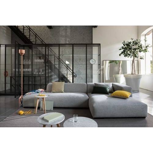 كنبة زاوية كتان وام دي اف - رمادي, Linen and MDF Corner Sofa - Grey
