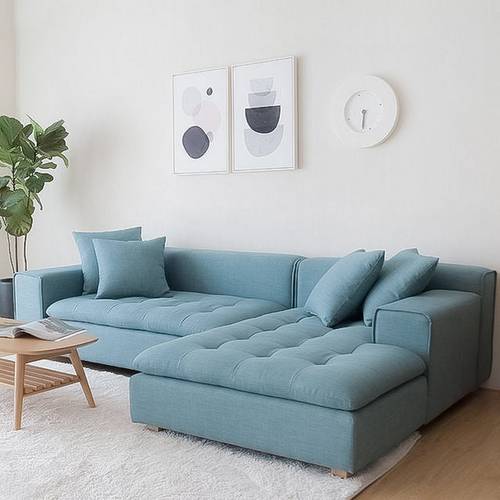 كنبة زاوية خشب سويدي وبوليستر - أزرق - Swedish Wood and Polyester Corner Sofa - Blue
