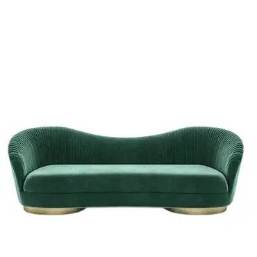 كنبة ثلاث مقاعد خشب سويدي ومخمل - أخضر, Swedish Wood and Velvet Three-Seater Sofa - Green
