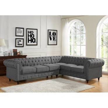 كنبة زاوية خشب سويدي و كتان - رمادي-Corner Sofa Swedish Wood and Linen - Grey

