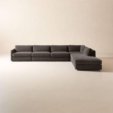 كنبة u مخمل و سويدي - رمادي - Velvet and Suede U-Shaped Sofa - Grey