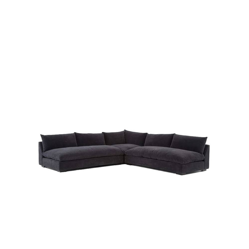 Linen and Swedish Corner Sofa - Black - كنبة زاوية كتان و سويدي - أسود
