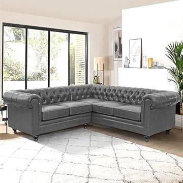 كنبة زاوية خشب سويدي و كتان - رمادي