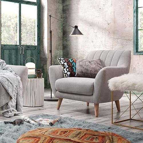 Swedish wood and linen side chair - grey