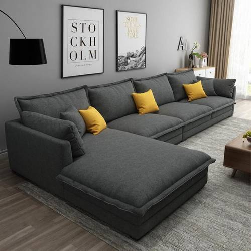 كنبة زاوية خشب سويدي وبوليستر - رمادي - Swedish Wood and Polyester Corner Sofa - Grey
