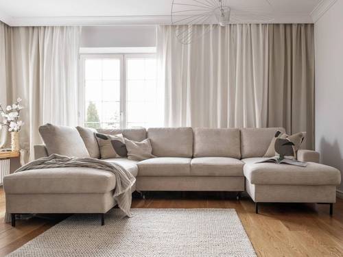 كنب ركني بأرجل معدنية 7 مقاعد بيج على شكل U - U-Shape Beige 7-Seater Metal Leg Corner Sofa
