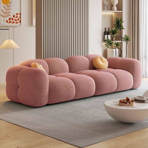 كنبة مخملية وردية فخمة بثلاثة مقاعد من الخشب السويدي الفاخر - تصميم عصري ومريح بضمان 5 سنوات